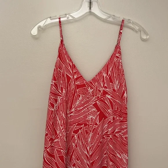 Vici Red White Palm Print Maxi Dress Sleeveless EUC Women's Small S Leg Slit - Picture 4 of 15